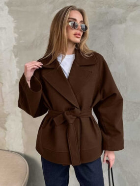 Belted Short Wrap Coat Jacket