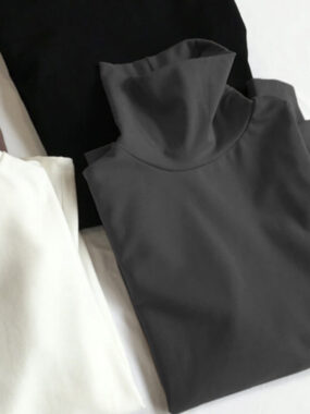 Fitted Basic Fleeced High Neck Top