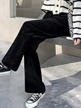 Ribbed Corduroy Wide Leg Slip-On Pants