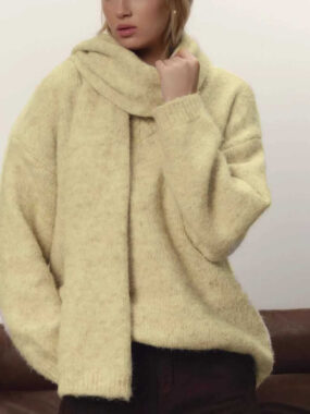 One Tone Heathered Sweater and Scarf Set