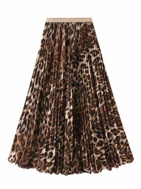 Leopard Pleated Midi Skirt