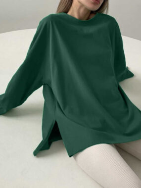 Loose Long Sleeve Tee with Side Slits