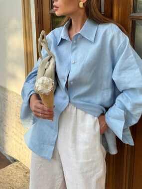 Heathered Woven Button-Up Blouse