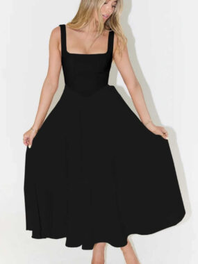 A-line Midi Square Collar Dress