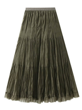 Wrinkled Chiffon Panel Long Skirt