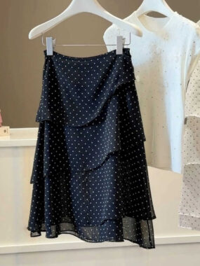 Polka Dot Irregular Layered Midi Skirt
