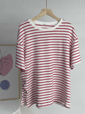 Striped T-shirt with Two Side Slits