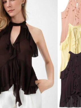 Chiffon Sleeveless Ruffle Halter Top