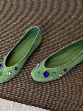 Round Toe Real Suede Rhinestone Ballerina