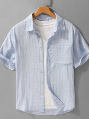 Short Sleeve Striped Buttoned Shirt