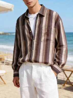Earthy Bohemian Striped Linen Blend Shirt