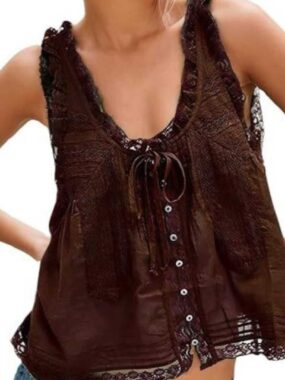 Loose Lace Tie Boho Tiered Sleeveless Top