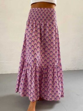 Long Tiered Geometric Colorful Skirt