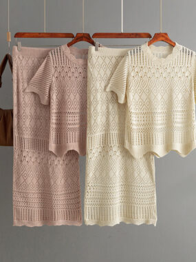 Scalloped Hem Crochet Top and Tee Set