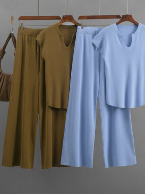 Cap Sleeve Ribbed Top and Palazzo Pants