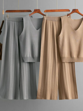 Plain Vest with Wide Ribbed Palazzo Pants