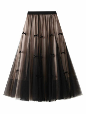 Layered Tulle A-line Skirt with Tiny Bows