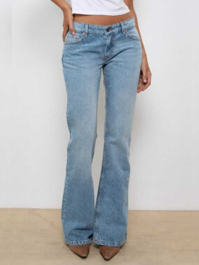 Straight Denim Pants with  Flared Bottom