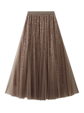 A-line Sequin Sheer Tulle Midi Skirt
