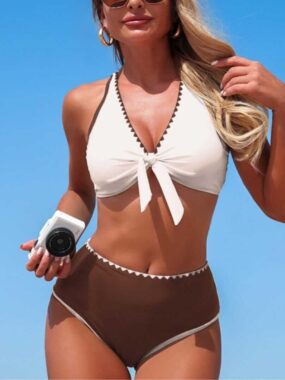 Tie Front Halter Neck Bikini with Trimmings