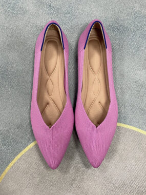 Solid Knit Pattern Plain Pointed Knit Flats