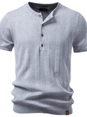 Self Striped Mao Buttoned Tee