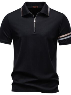 Zip Polo Shirt with One Stripe Sleeve