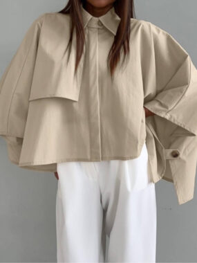 Boxy Asymmetric Batty Buttons-Up Blouse
