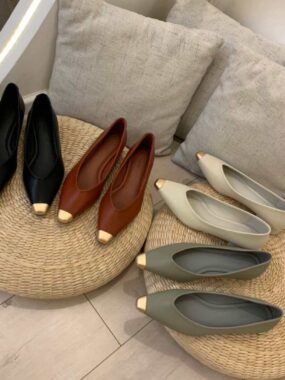 Sleek Pointed Flats with Metallic Cap