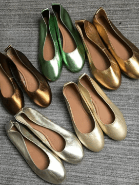 Genuine Metallic Leather Round Slip Flats