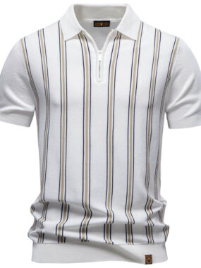 Classic Striped Zip Collar Polo Shirt