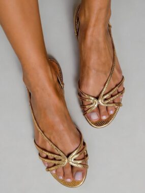 Asymmetric Thin Strap Snake Metallic Sandals