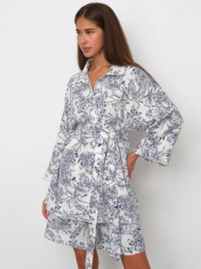 Belted Floral Kimono Midi Dress