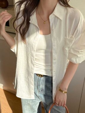 Heathered Basic Blouse with Chest Pocket