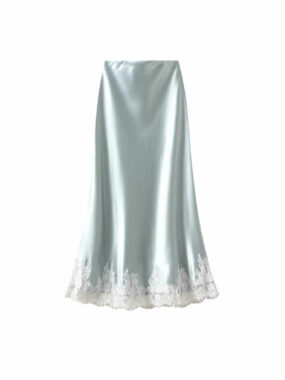 Flounce Midi Satin Skirt with Laced Hems