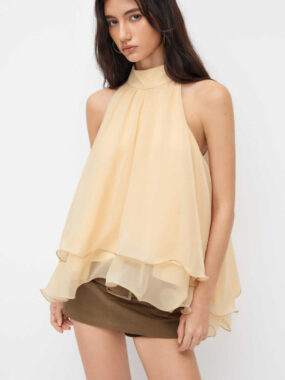 Layered Sheer Flounced Halter Top