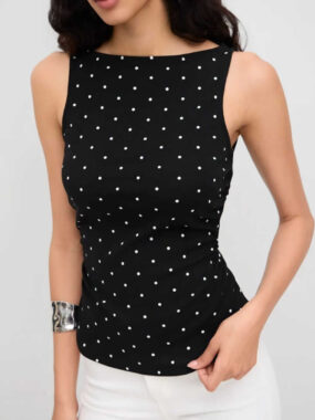 Polka Dot Sleeveless Top with Back Opening