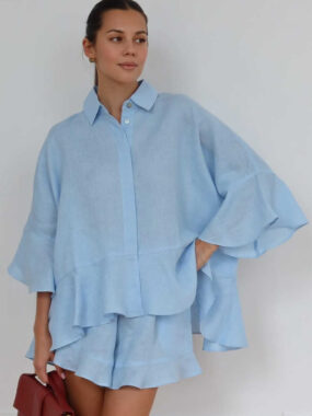 Relaxed Ruffled Blouse and Shirts Co-ord Set