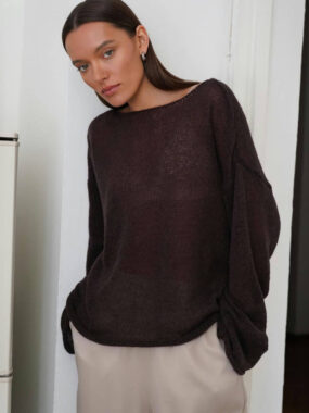Flared Sleeve with Boat Collar Translucent Sweater