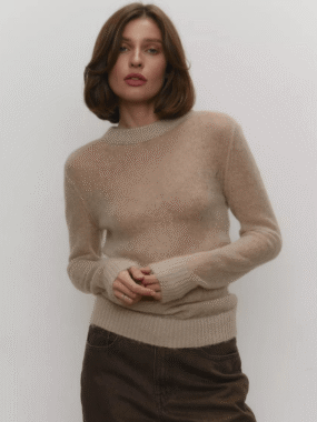 Semi-Sheer Mohair Effect Crew Sweater