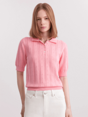 Polo Style T-shirt with Pointelle Pattern