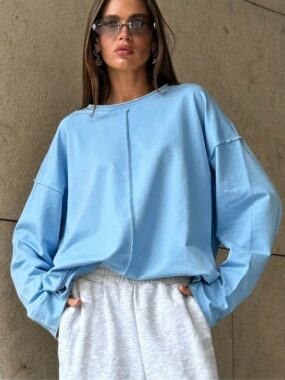 Drop Shoulder Long Tee with Center Seam Detail