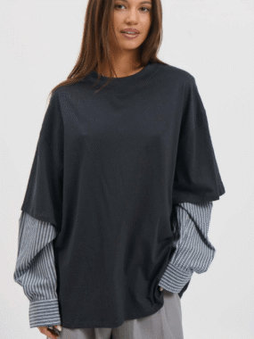 Loose Faux 2 Pieces Blouse and Tee Top