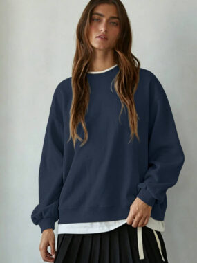 Faux Two Pieces Relaxed Crew Sweatshirt