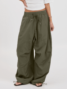 High-Waisted Parachute Pants with Drawstrings