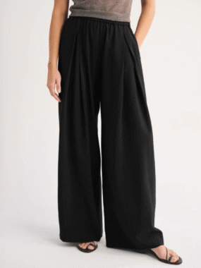 Draped Relaxed Front-Pleat Long Pants