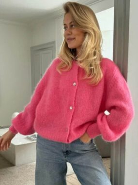 Puffed Sleeve Open Mid Range Buttoned Cardigan
