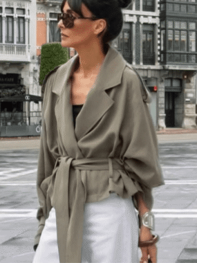 Wide Lapel Oversized Short Trench Jacket