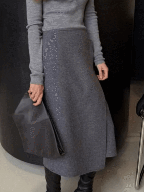 Midi Wool Blend Knit Wrap Skirt