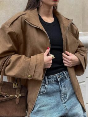 Drop Shoulder Faux Suede Moto Jacket